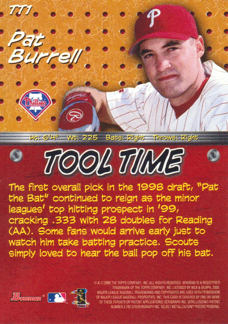 2000 Bowman Tool Time #TT1 Pat Burrell back image