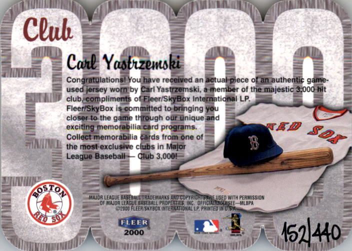 2000 Fleer Club 3000 Memorabilia #CY3 C.Yaz Jersey/440 back image