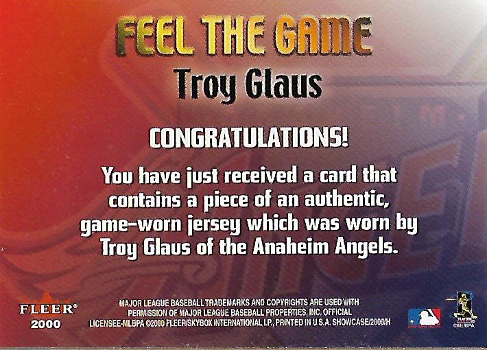 2000 Fleer Showcase Feel the Game #4 Troy Glaus back image