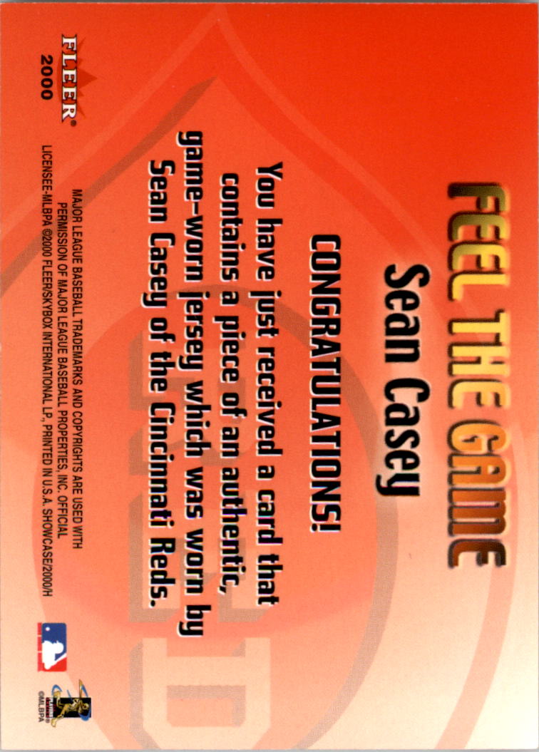 2000 Fleer Showcase Feel the Game #9 Sean Casey back image