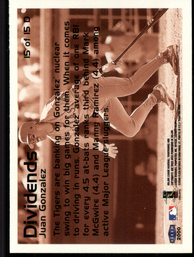 2000 Fleer Tradition Baseball "Dividends" Insert Cards - Picture 21 of 21