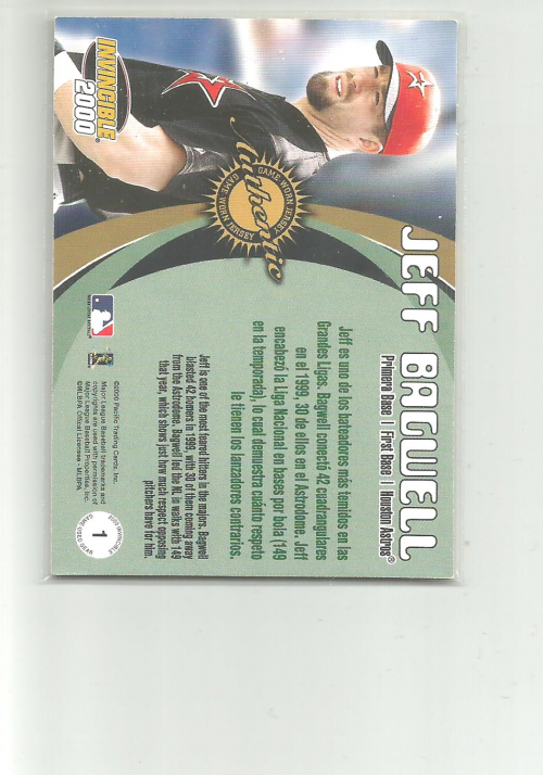 2000 Pacific Invincible Game Gear #1 J.Bagwell Jsy/1000 back image