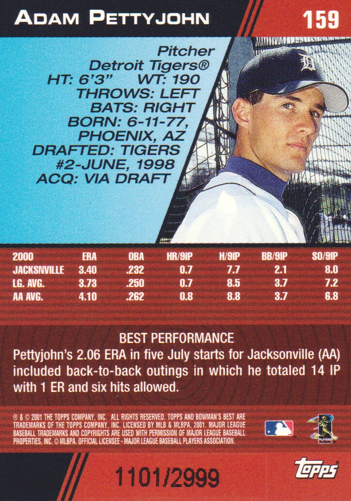 2001 Bowman's Best #159 Adam Pettyjohn RC back image