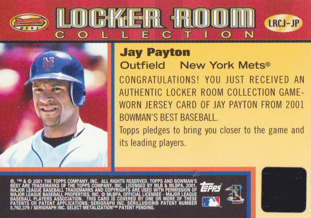 2001 Bowman's Best Locker Room Collection Jerseys #LRCJJP Jay Payton back image