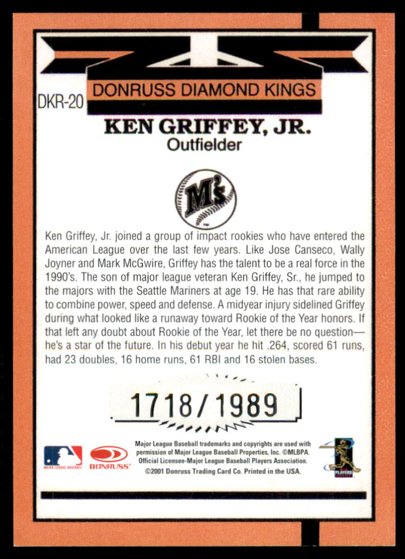2001 Donruss Diamond Kings Reprints #DKR20 Ken Griffey Jr./1989 back image