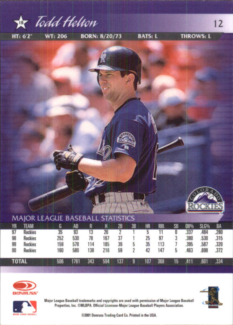 2001 Donruss Baseball's Best Silver #12 Todd Helton back image