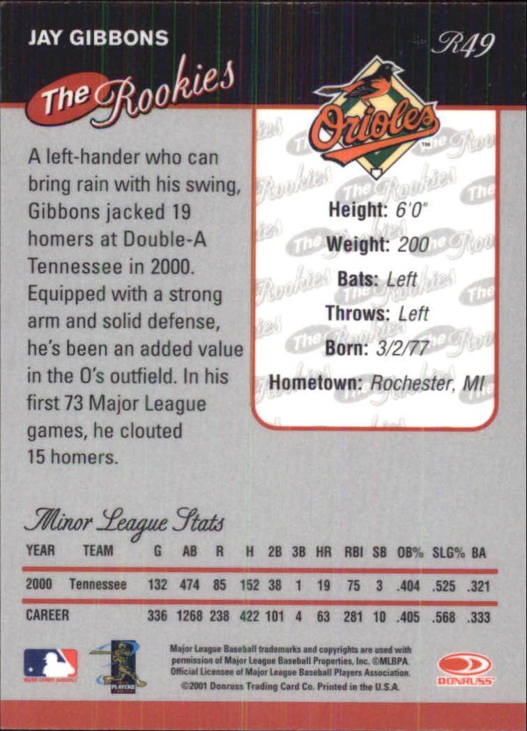2001 Donruss Baseball's Best Silver Rookies #R49 Jay Gibbons back image