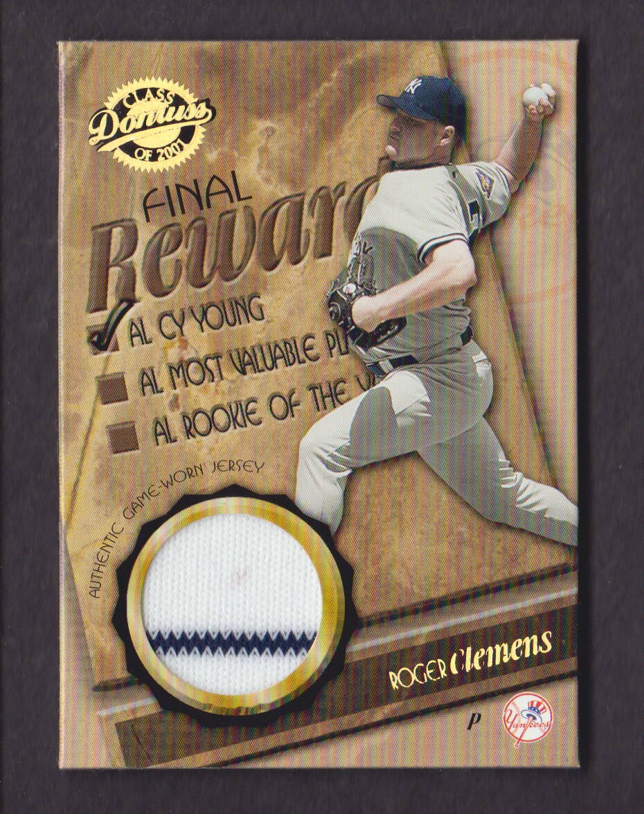 Roger Clemens player worn jersey patch baseball card (New York Yankees)  2003 Fleer Tradition Milestones #RC