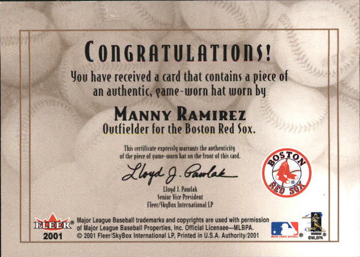 2001 Fleer Authority Diamond Cuts Memorabilia #80 Manny Ramirez Sox Hat/240 back image
