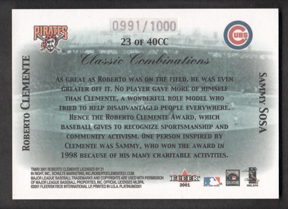 2001 Fleer Platinum Classic Combinations #23 R.Clemente/S.Sosa back image