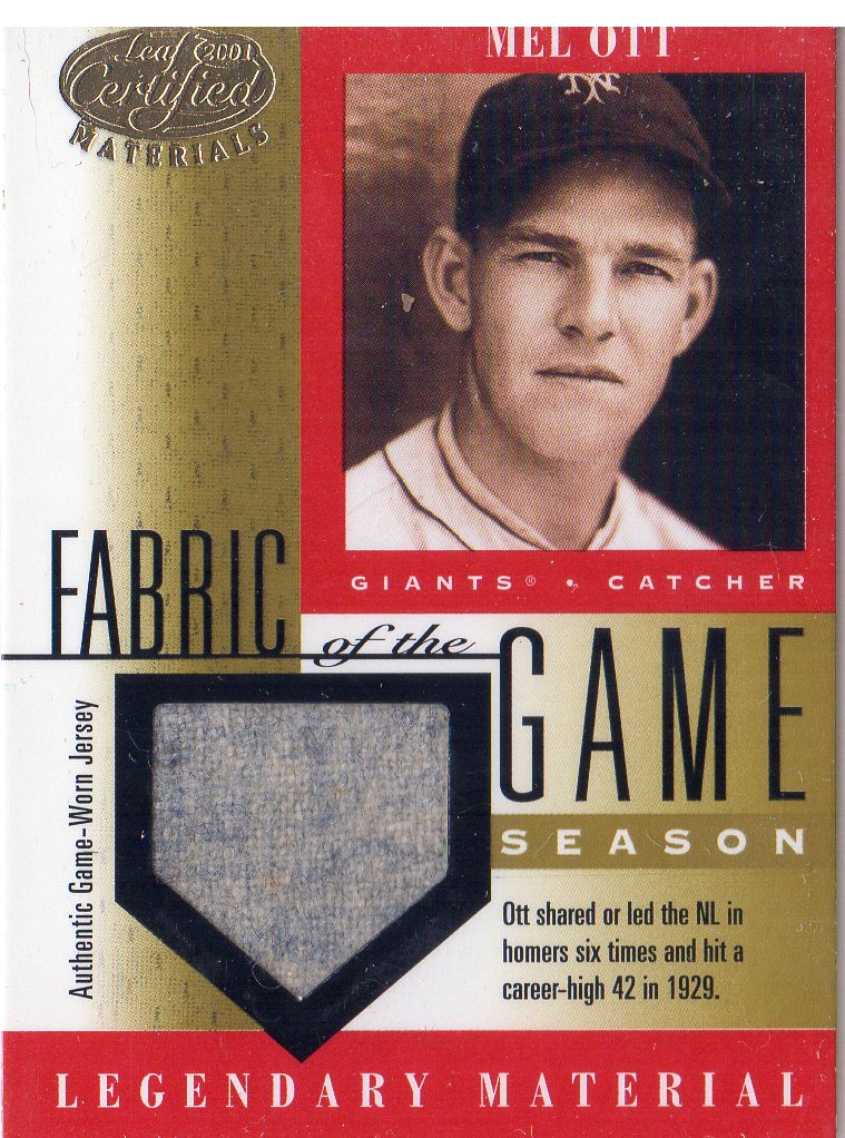 2001 Leaf Certified Materials Fabric of the Game #8SN Mel Ott/42
