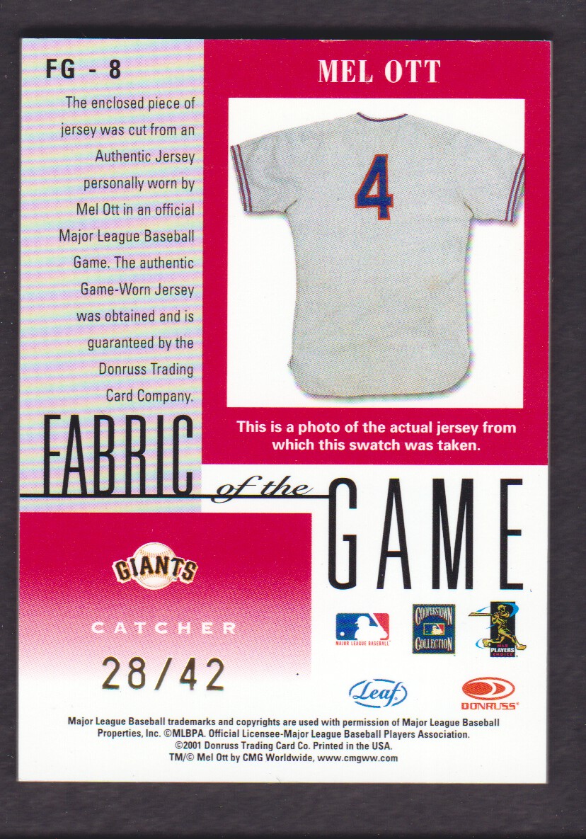 Tony Gwynn 2001 Leaf Certified Fabric of the Game Jersey Card SP Game Used  Card