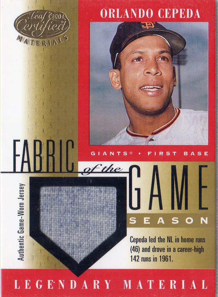 2001 Leaf Certified Materials Fabric of the Game #33SN Orlando Cepeda/46