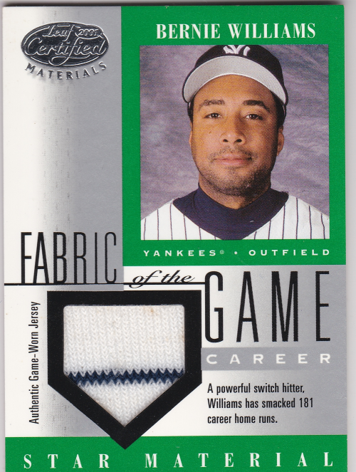 2001 Leaf Certified Materials Fabric of the Game #73CR Bernie Williams/304