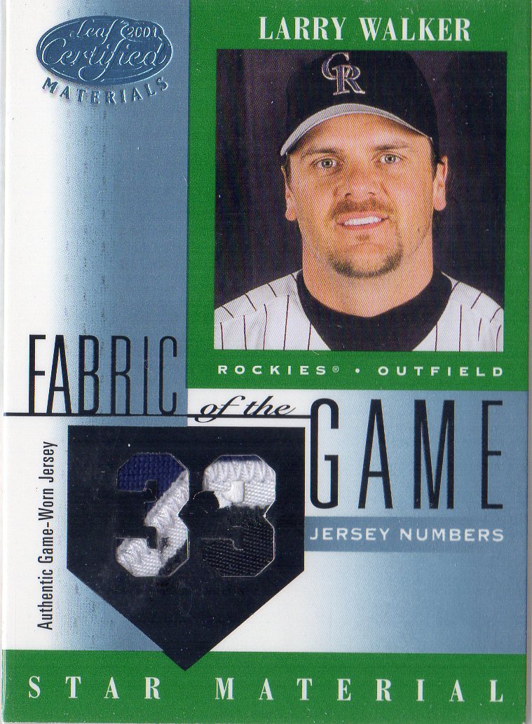 2001 Leaf Certified Materials Fabric of the Game #83JN Larry Walker/12