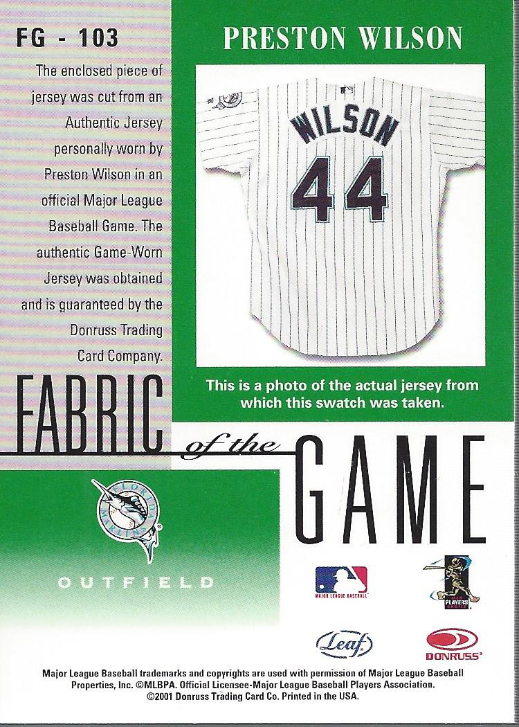 2001 Leaf Certified Materials Fabric of the Game #103BA Preston Wilson back image