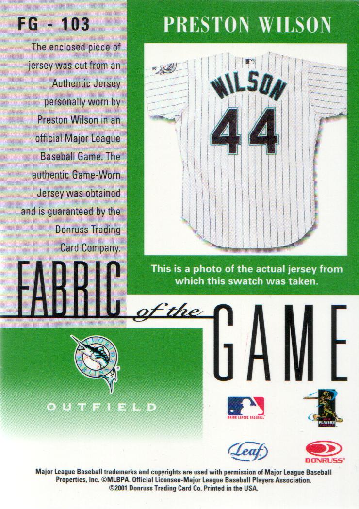 2001 Leaf Certified Materials Fabric of the Game #103BA Preston Wilson back image