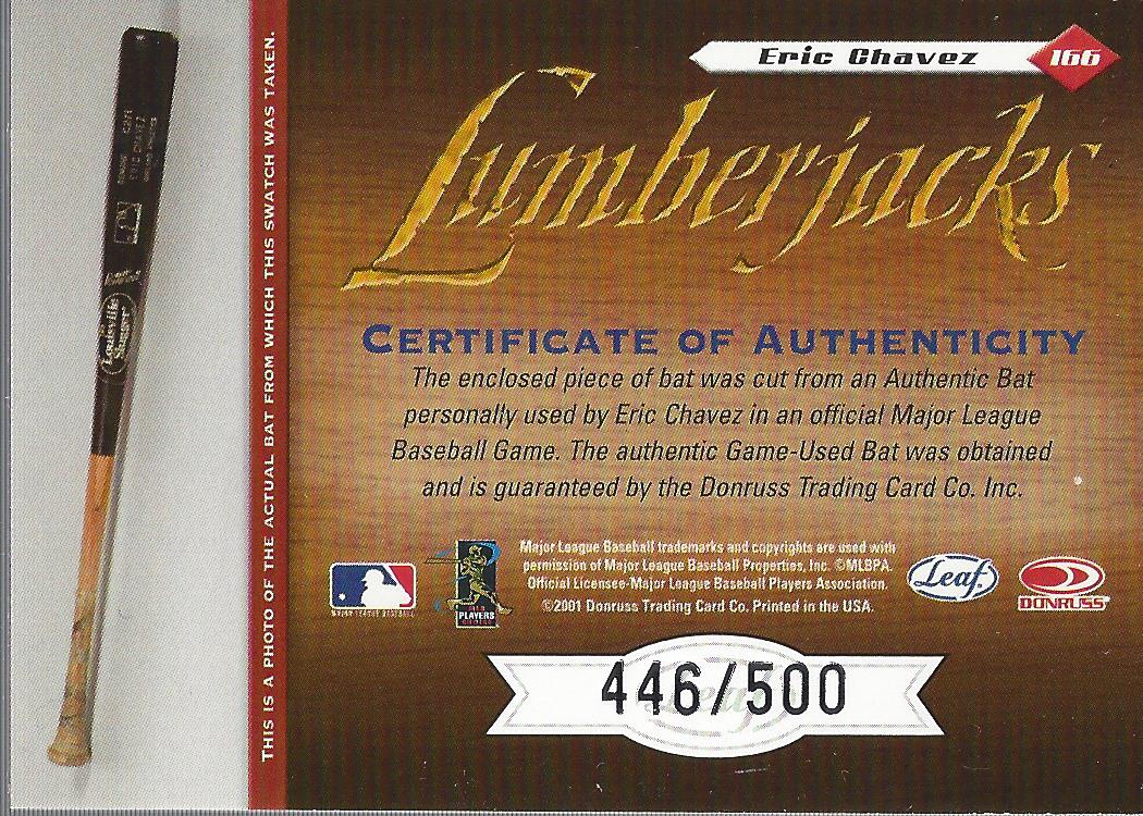 2001 Leaf Limited #166 Eric Chavez LUM/500 back image
