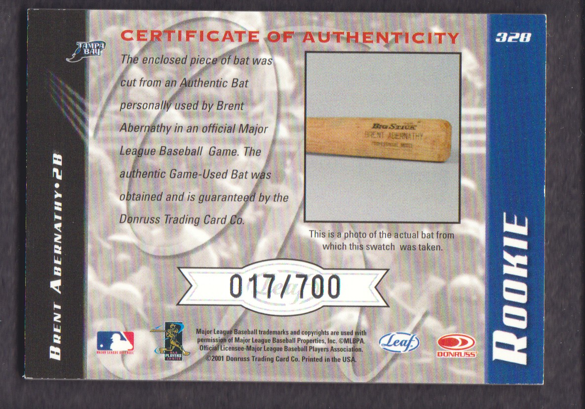 2001 Leaf Limited #328 Brent Abernathy Bat/700 back image