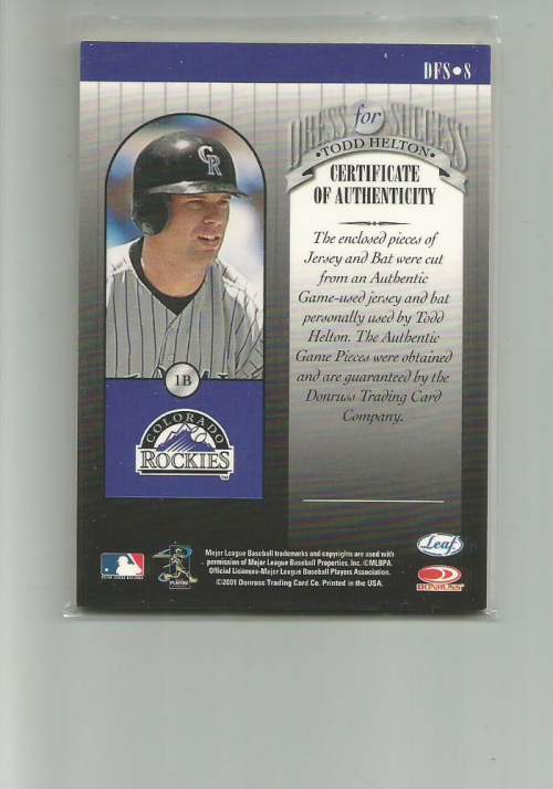 2001 Leaf Rookies and Stars Dress for Success #DFS8 Todd Helton back image