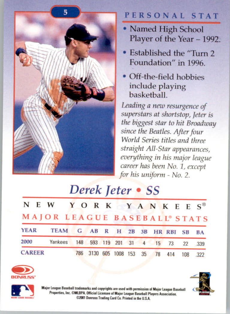 2001 Studio #5 Derek Jeter back image