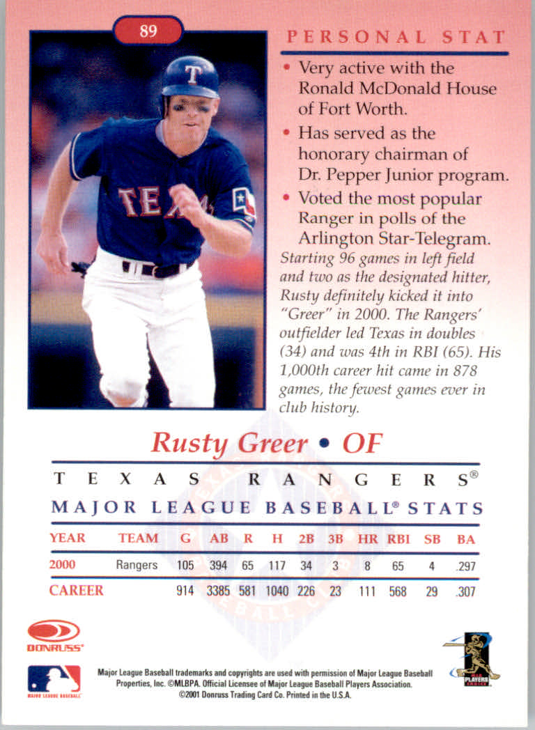 2001 Studio #89 Rusty Greer back image