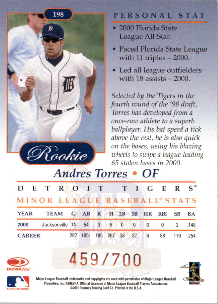 2001 Studio #198 Andres Torres ROO RC back image