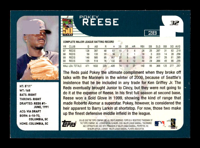 2001 Topps Employee #32 Pokey Reese back image
