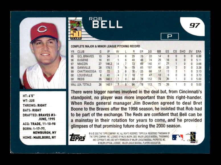2001 Topps Employee #97 Rob Bell back image