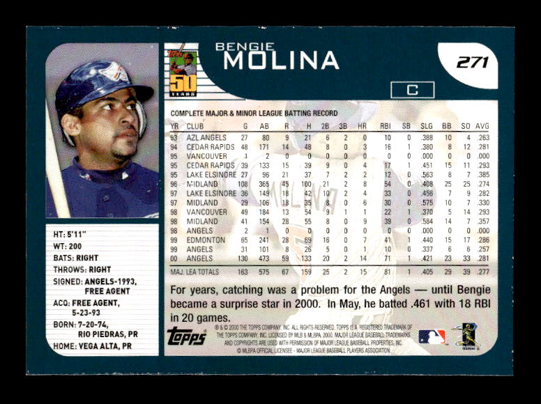 2001 Topps Employee #271 Bengie Molina back image