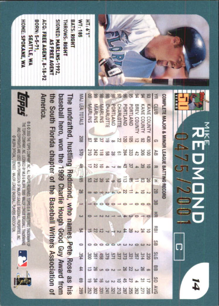 2001 Topps Gold #14 Mike Redmond back image