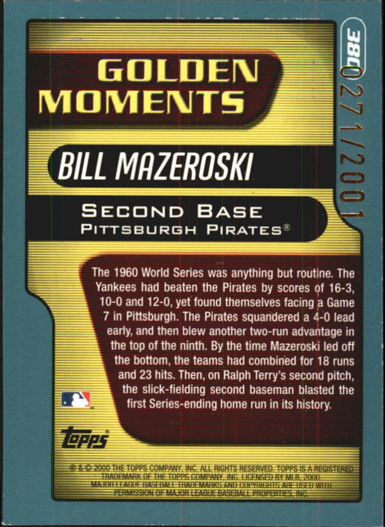 2001 Topps Gold #380 Bill Mazeroski GM back image