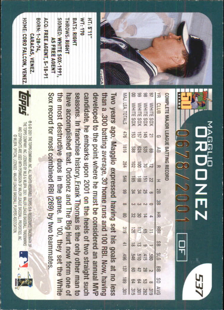 2001 Topps Gold #537 Magglio Ordonez back image