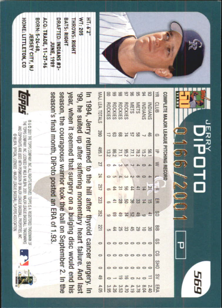 2001 Topps Gold #569 Jerry DiPoto back image