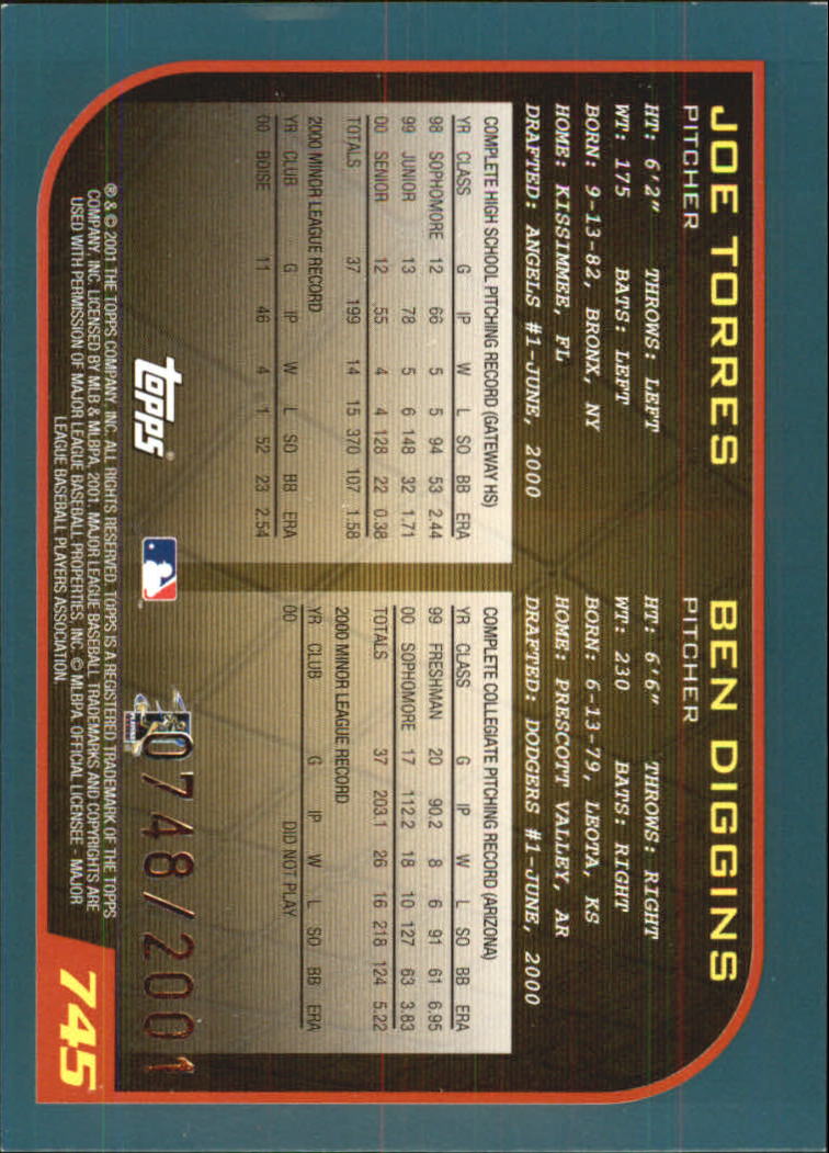 2001 Topps Gold #745 J.Torres/B.Diggins back image