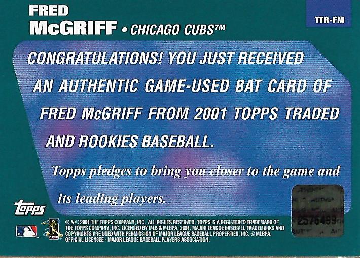 2001 Topps Traded Relics #FM Fred McGriff Bat back image