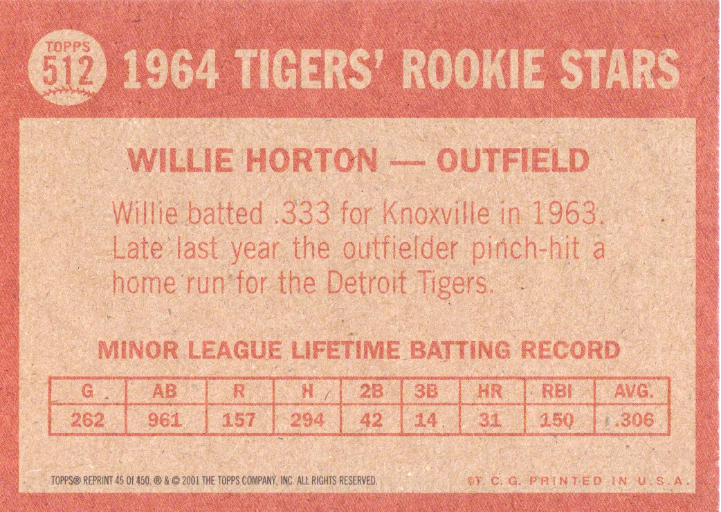 2001 Topps Archives #45 Willie Horton 64 back image
