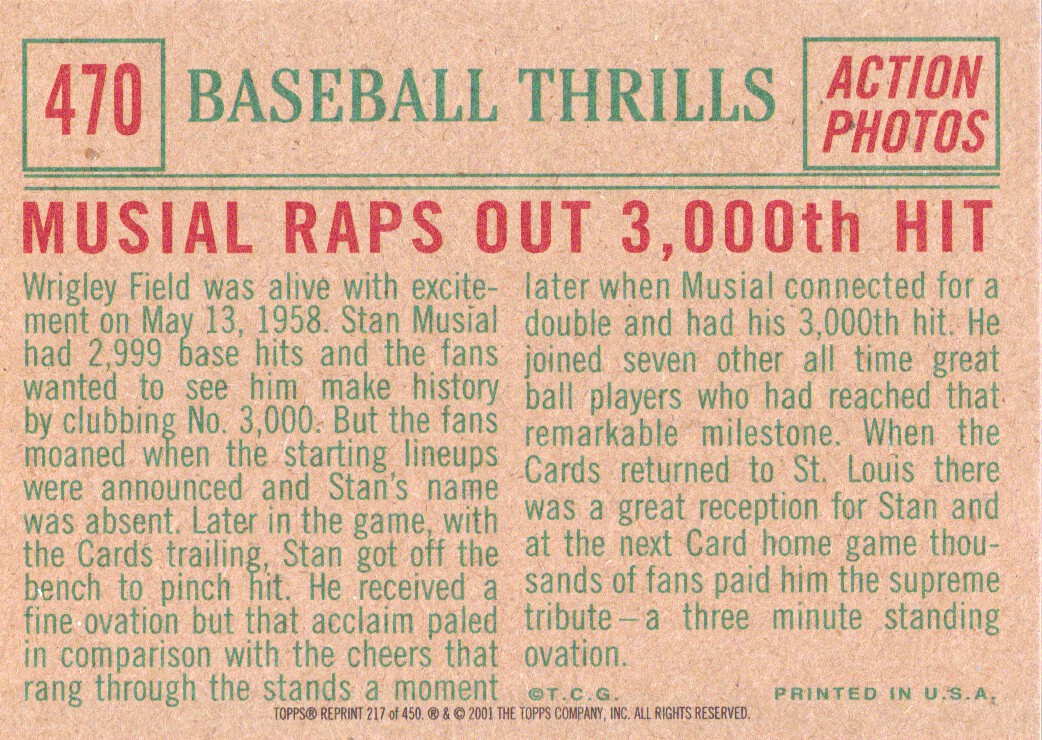 2001 Topps Archives #217 Stan Musial 59 Thrill back image