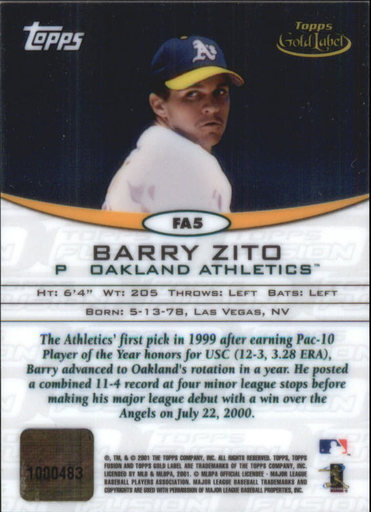 2001 Topps Fusion Autographs #FA5 Barry Zito GL D back image