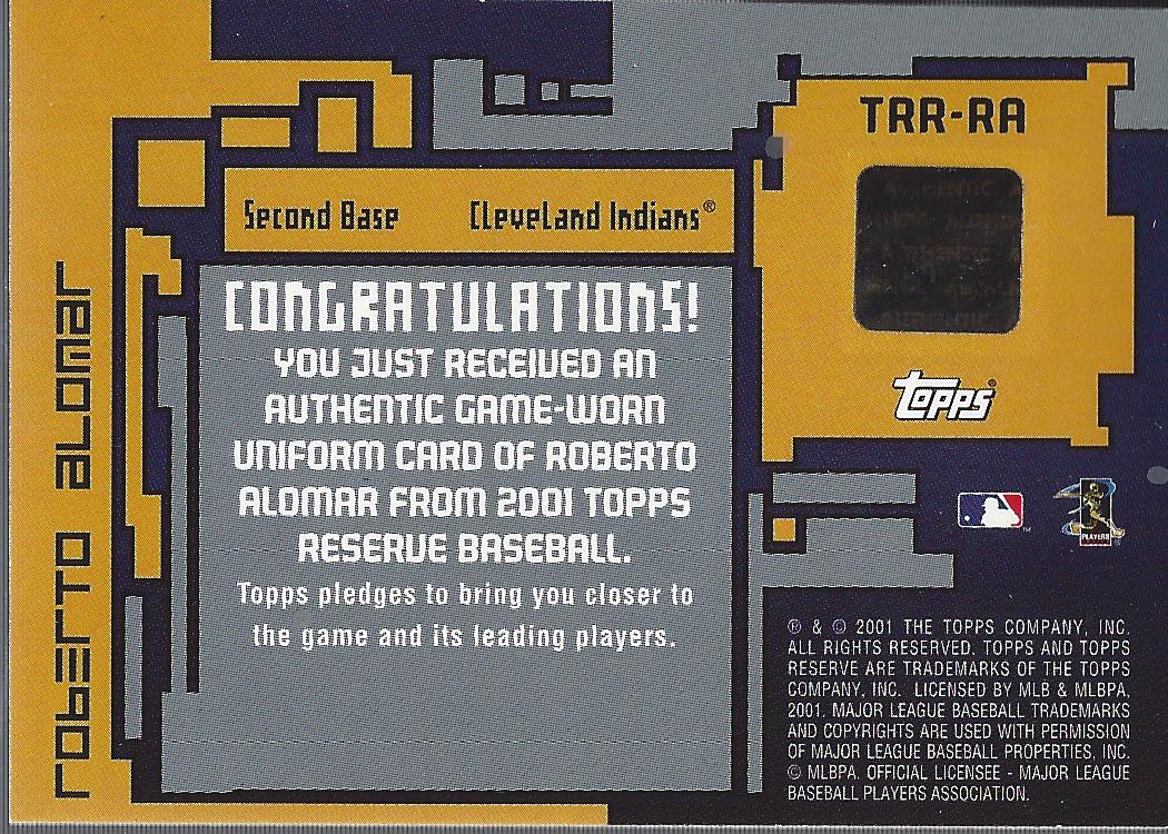2001 Topps Reserve Game Jerseys #TRRRA Roberto Alomar back image