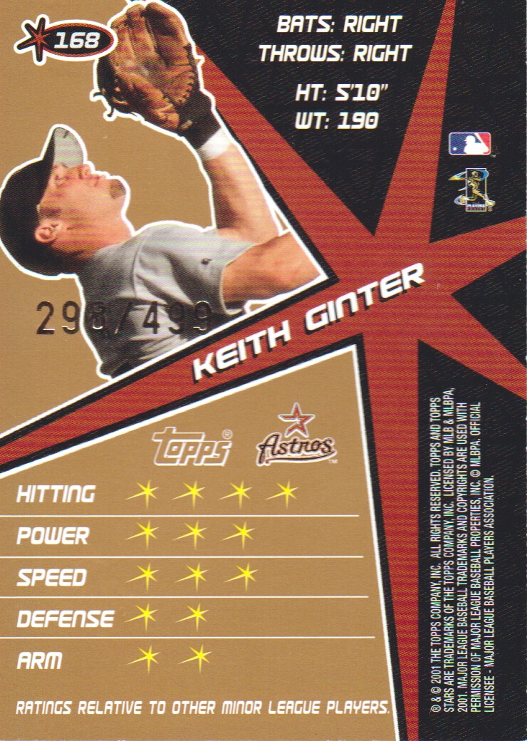 2001 Topps Stars Gold #168 Keith Ginter back image