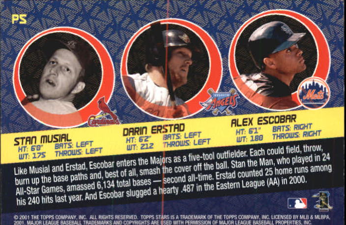 2001 Topps Stars Progression #P5 Musial/Erstad/A.Escobar back image