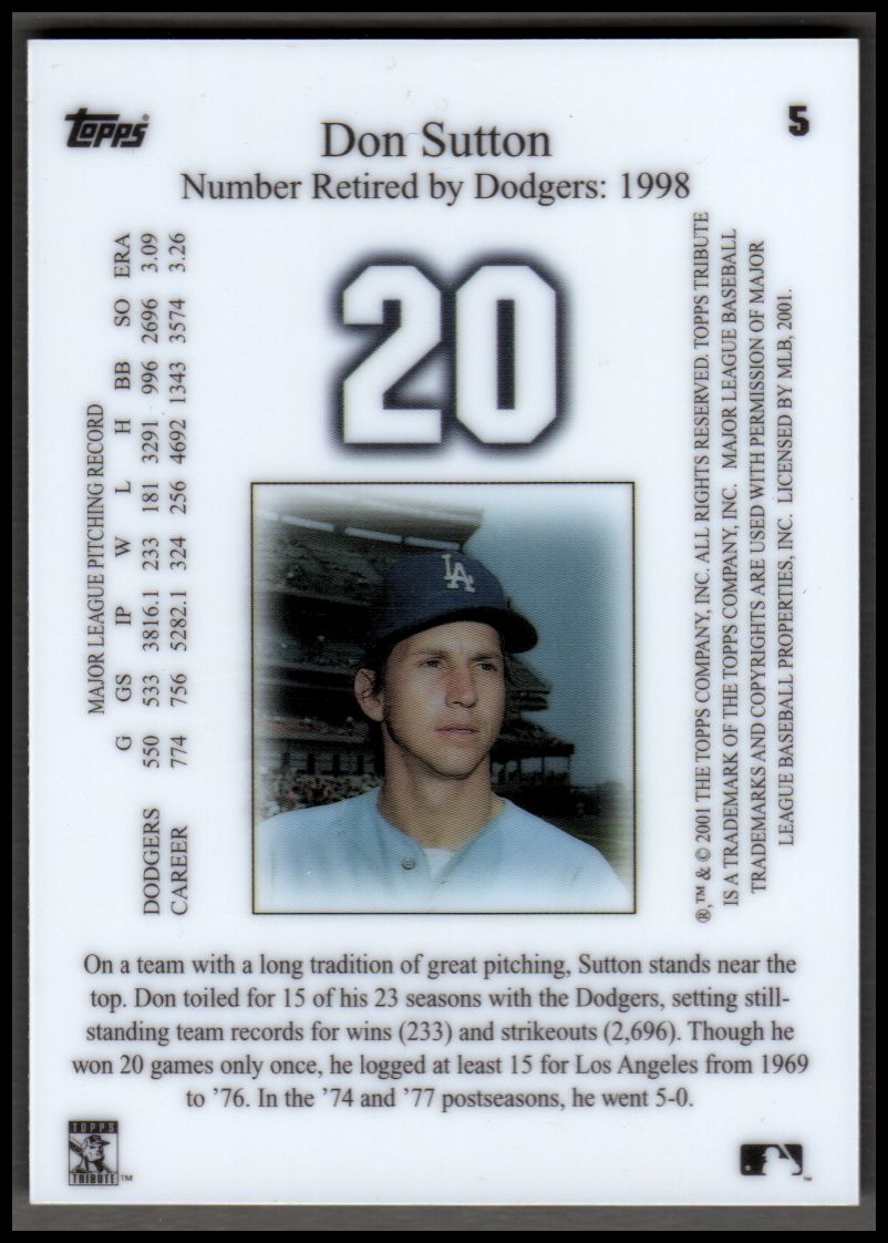2001 Topps Tribute #5 Don Sutton back image
