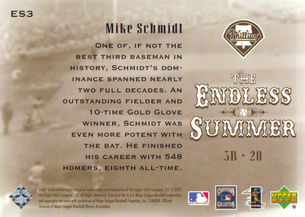 2001 Upper Deck Hall of Famers Endless Summer #ES3 Mike Schmidt back image
