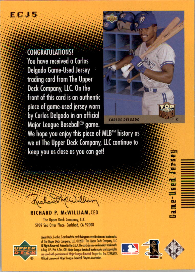 2001 Upper Deck Evolution e-Card Classics Game Jersey #ECJ5 Carlos Delgado back image