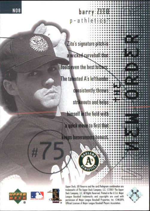 2001 UD Reserve New Order #NO8 Barry Zito back image