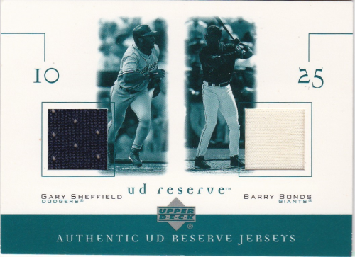 2001 UD Reserve Game Jersey Duos #JSB Gary Sheffield/Barry Bonds