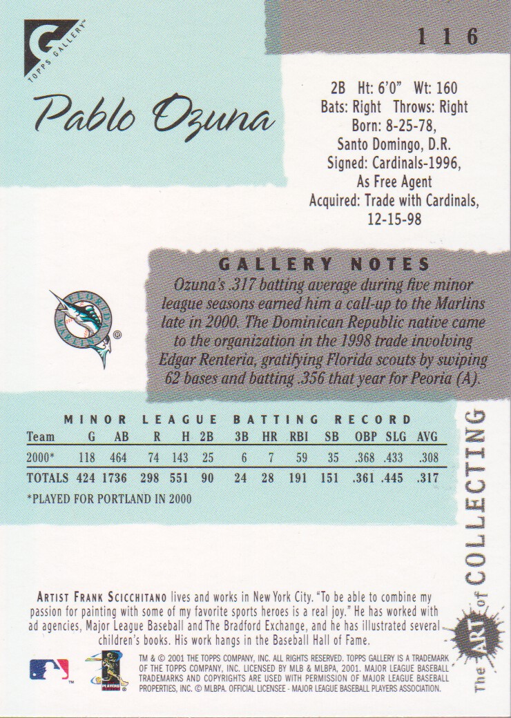 2001 Topps Gallery #116 Pablo Ozuna back image