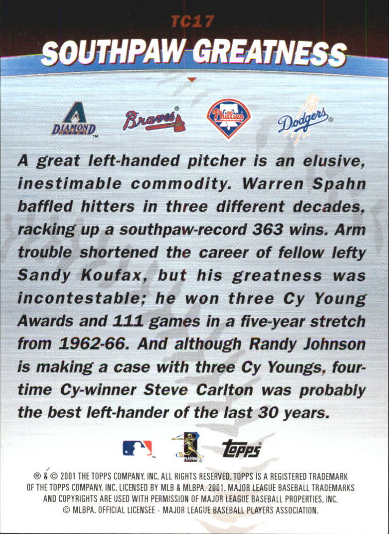 2001 Topps Combos #TC17 Southpaw Greatness back image