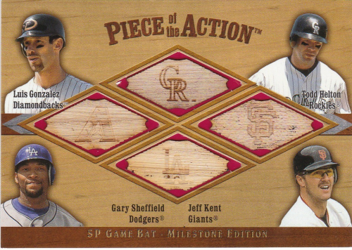 2001 SP Game Bat Milestone Piece of Action Quads #GHSK Luis Gonzalez/Todd Helton/Gary Sheffield/Jeff Kent